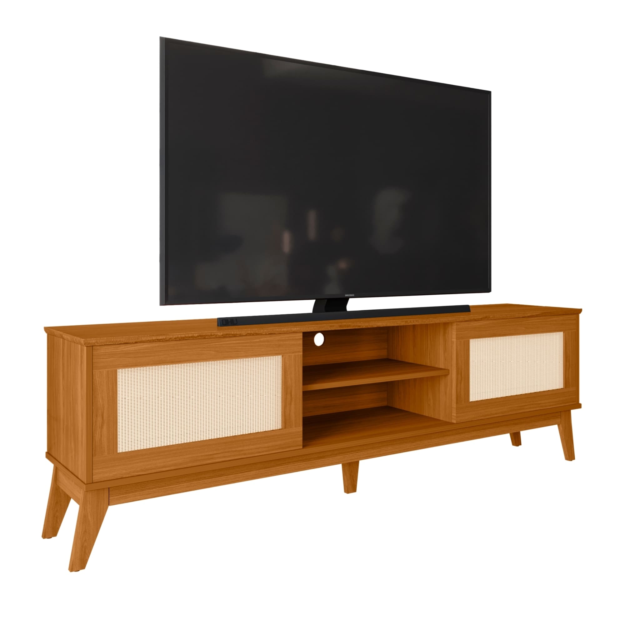 Rack Bancada Para Tv Até 65 Polegadas 1,80m 2 Portas Com Tela Rattan Cedro Cairo Edn