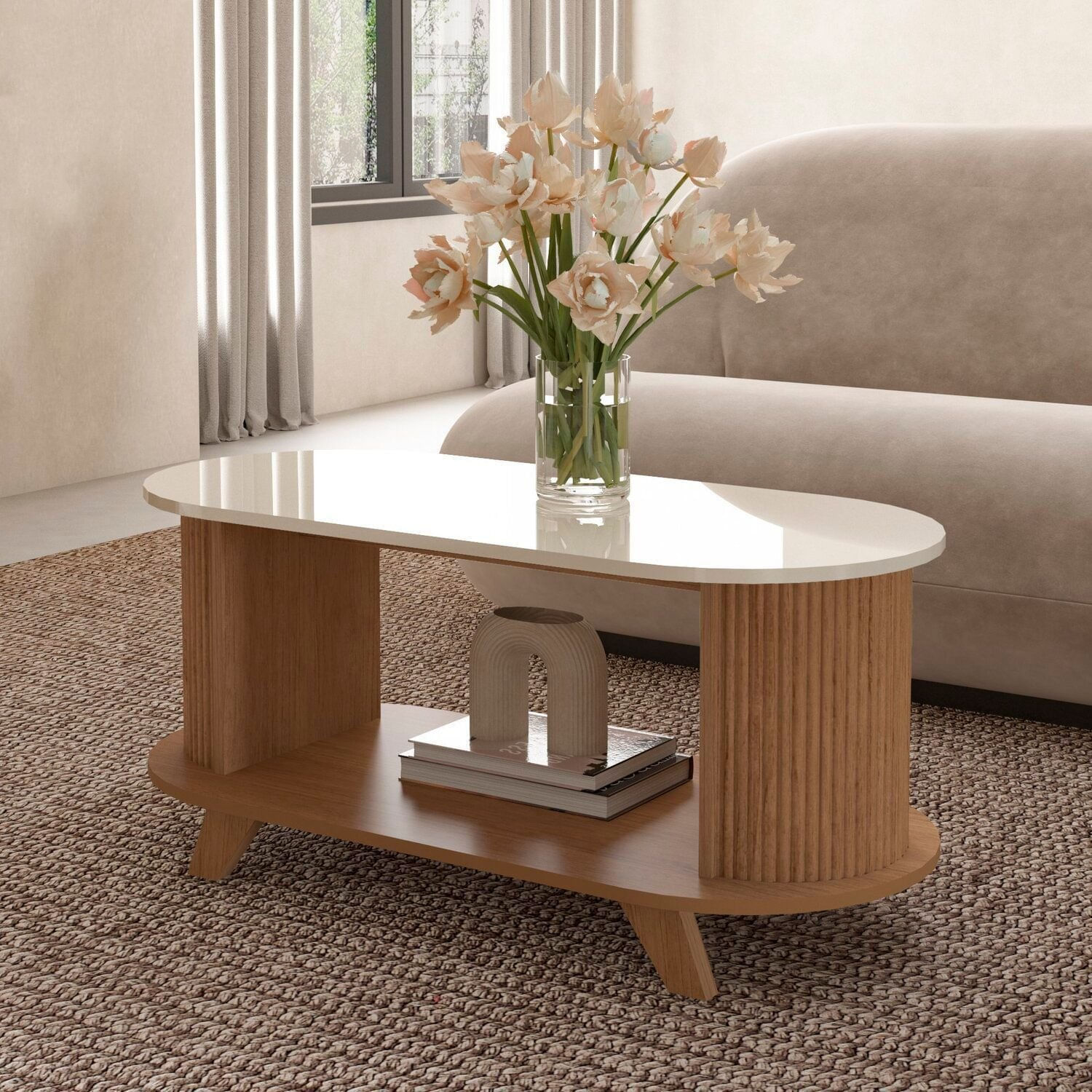 Mesa De Centro Para Sala De Estar Vivaldi Cinamomo/off White