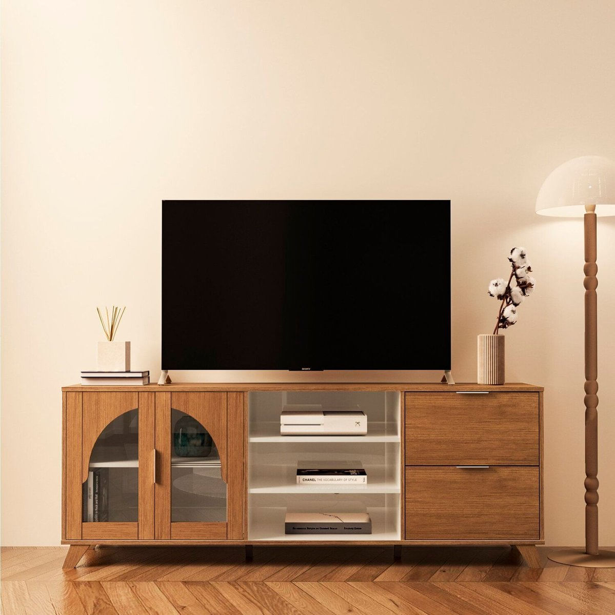 Rack Para Tv 75 Polegadas 180cm Murano Cinamomo/Off White