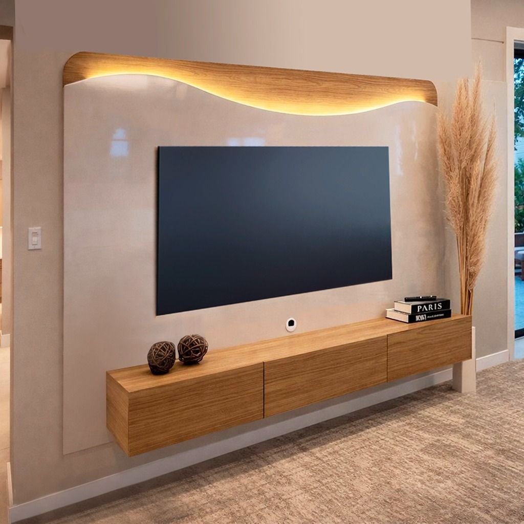 Painel Para Tv 75 Polegadas Com Led Orgânico Lumiere Carvalho/Off White