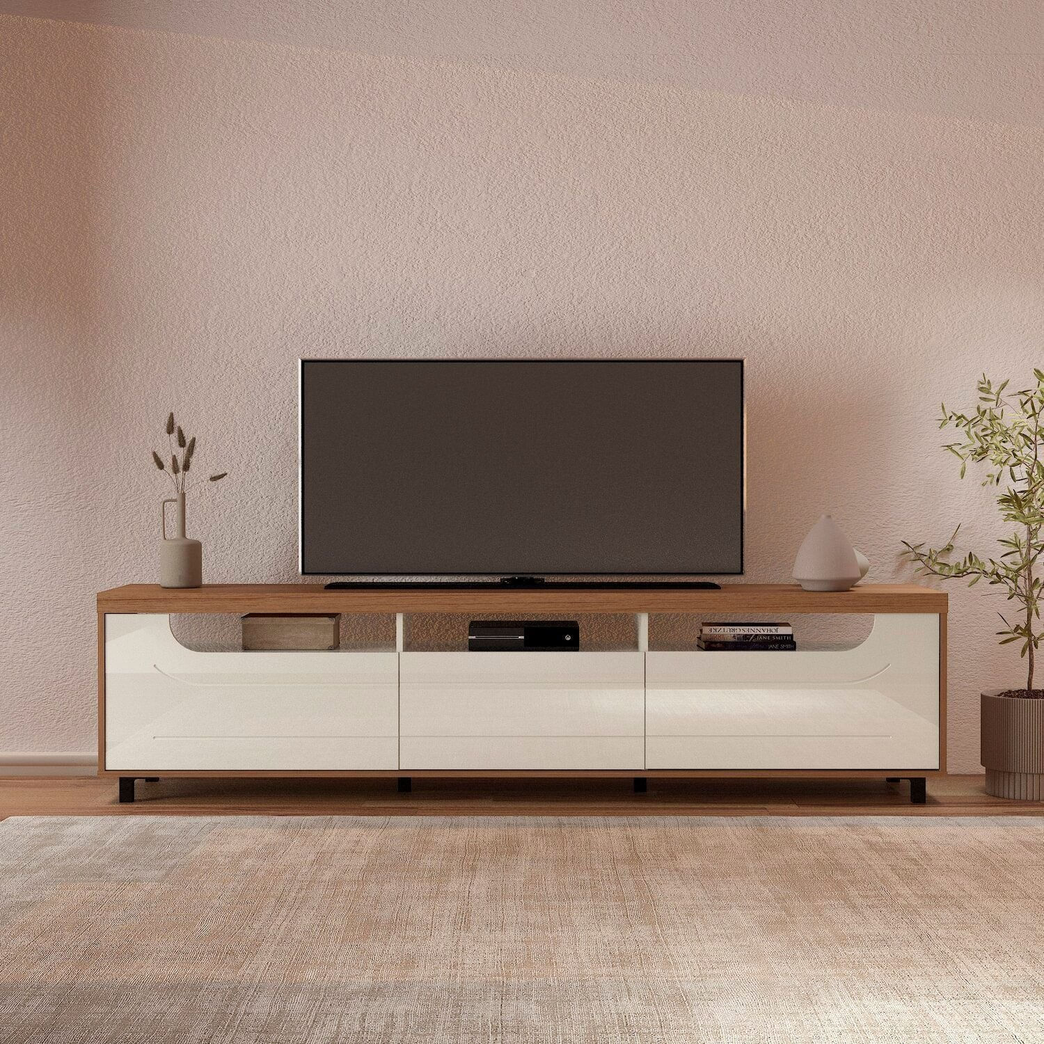 Rack Para Tv 75 Polegadas 200cm Mercury Cinamomo/Off White