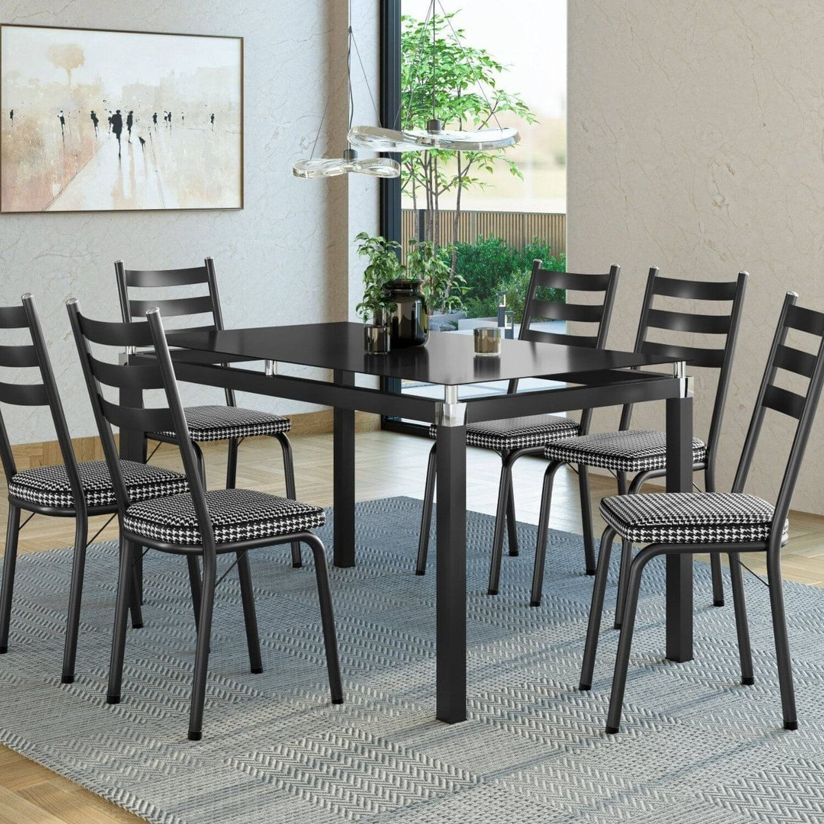 Conjunto Mesa 140cm Com 6 Cadeiras New Malva Preto