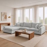 Sofá Modulado Com Chaise Base Em Madeira Maciça Dominique Cinza