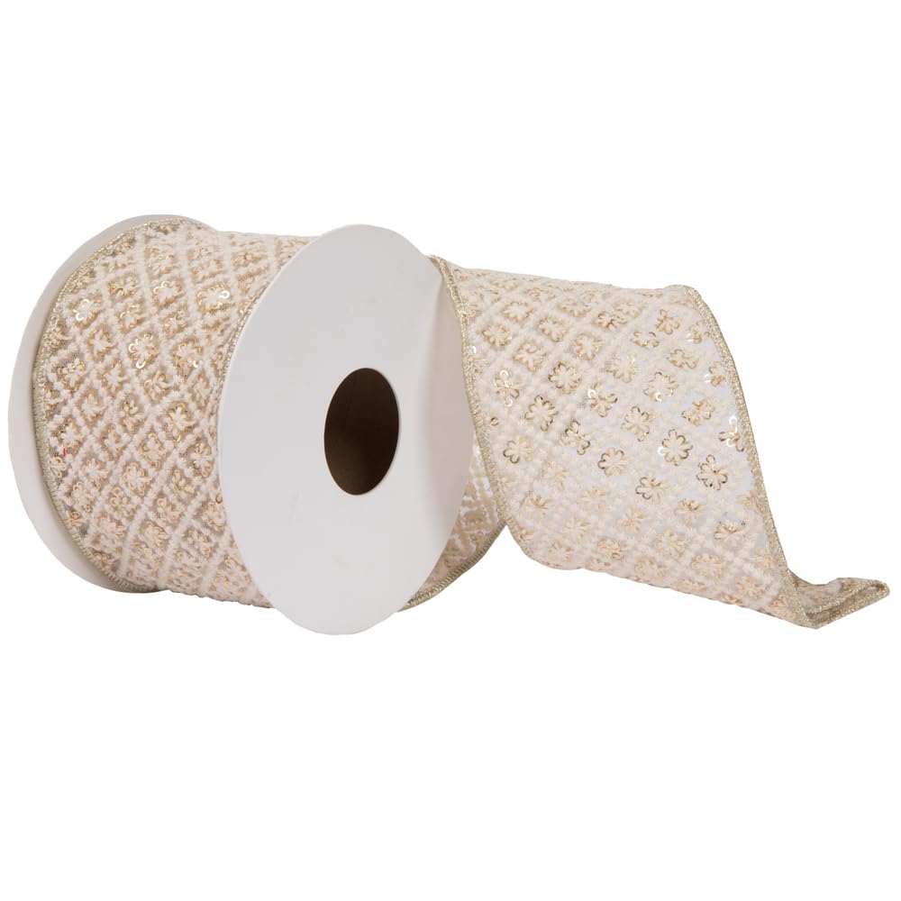 Tecido Ribbon Vickerman Ivory Square Trim De 4 Cm X 5 M