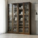 Kit 2 Cristaleiras Multiuso Com 4 Portas De Vidro E 8 Prateleiras Nogal