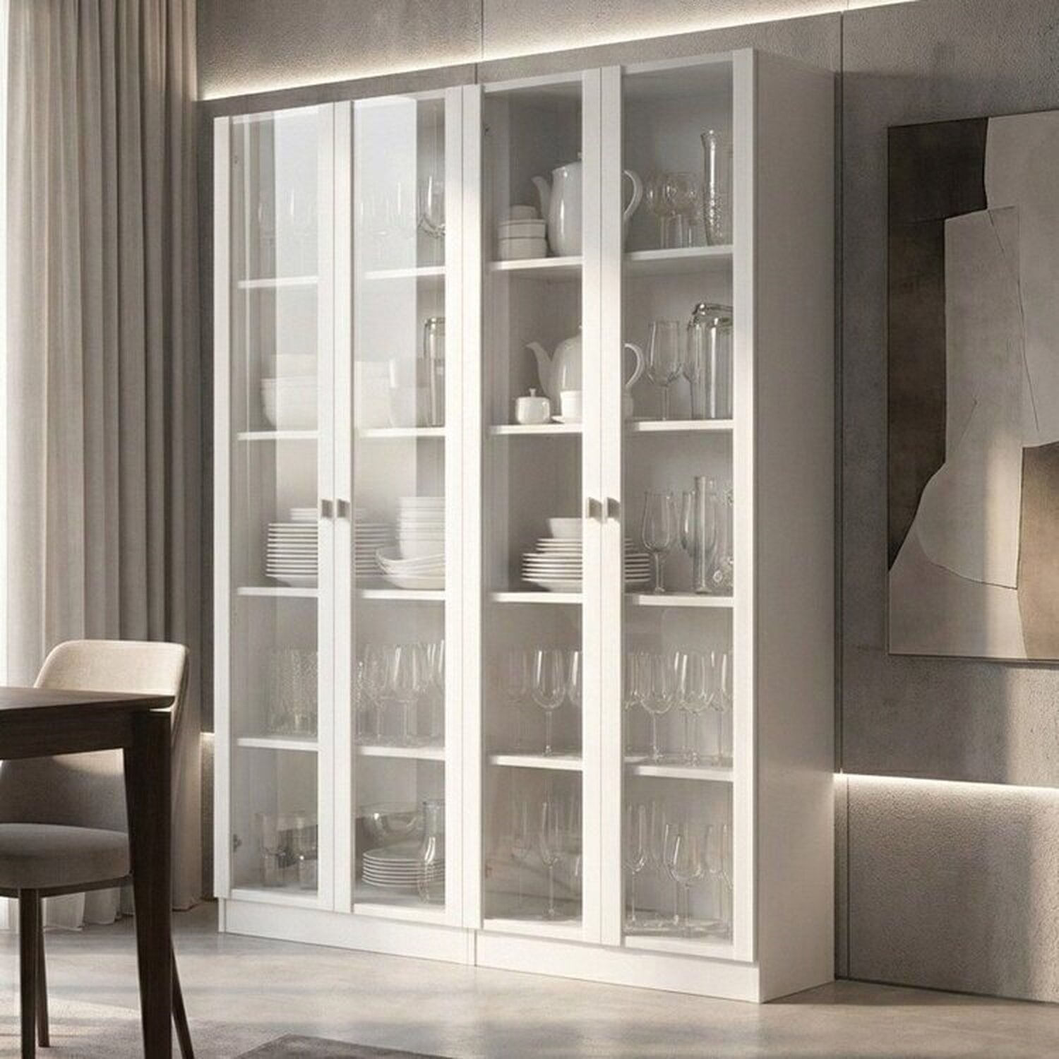 Kit 2 Cristaleiras Multiuso Com 4 Portas De Vidro E 8 Prateleiras Branco