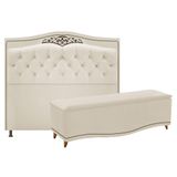 Kit Cabeceira e Calçadeira Yasmim 195cm King Size Suede Bege