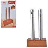 Saleiro Pimenteiro De Inox Com Base De Madeira