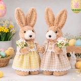 Dupla Coelho Coelhinho Enfeite Páscoa Amarelo Marrom De 33cm