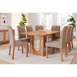 Conjunto: Mesa Sala Jantar Valentina C/ Tampo Madeirado 210x100cm E 8 Cadeiras Fernanda Cinamomo - Carvalho/linho Bege Cimol