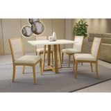 Mesa Cozinha Elma Premium Madeira Maciça C/ Tampo Madeirado C/ Vidro 120x80cm E 4 Cadeiras Lara Carvalho/off White - Linho Bege Argila-kappesberg