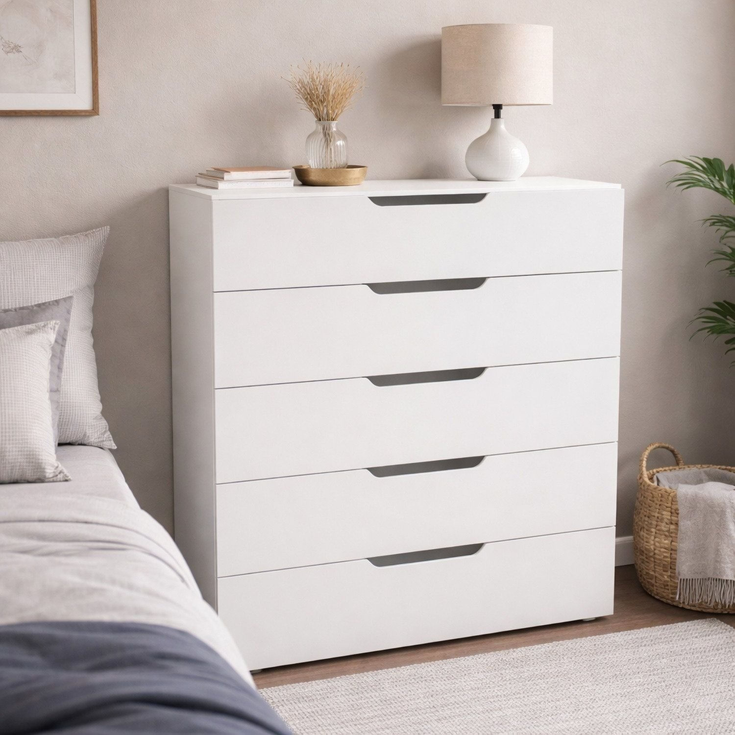 Cômoda Para Quarto 5 Gavetas 90cm Madri Branco
