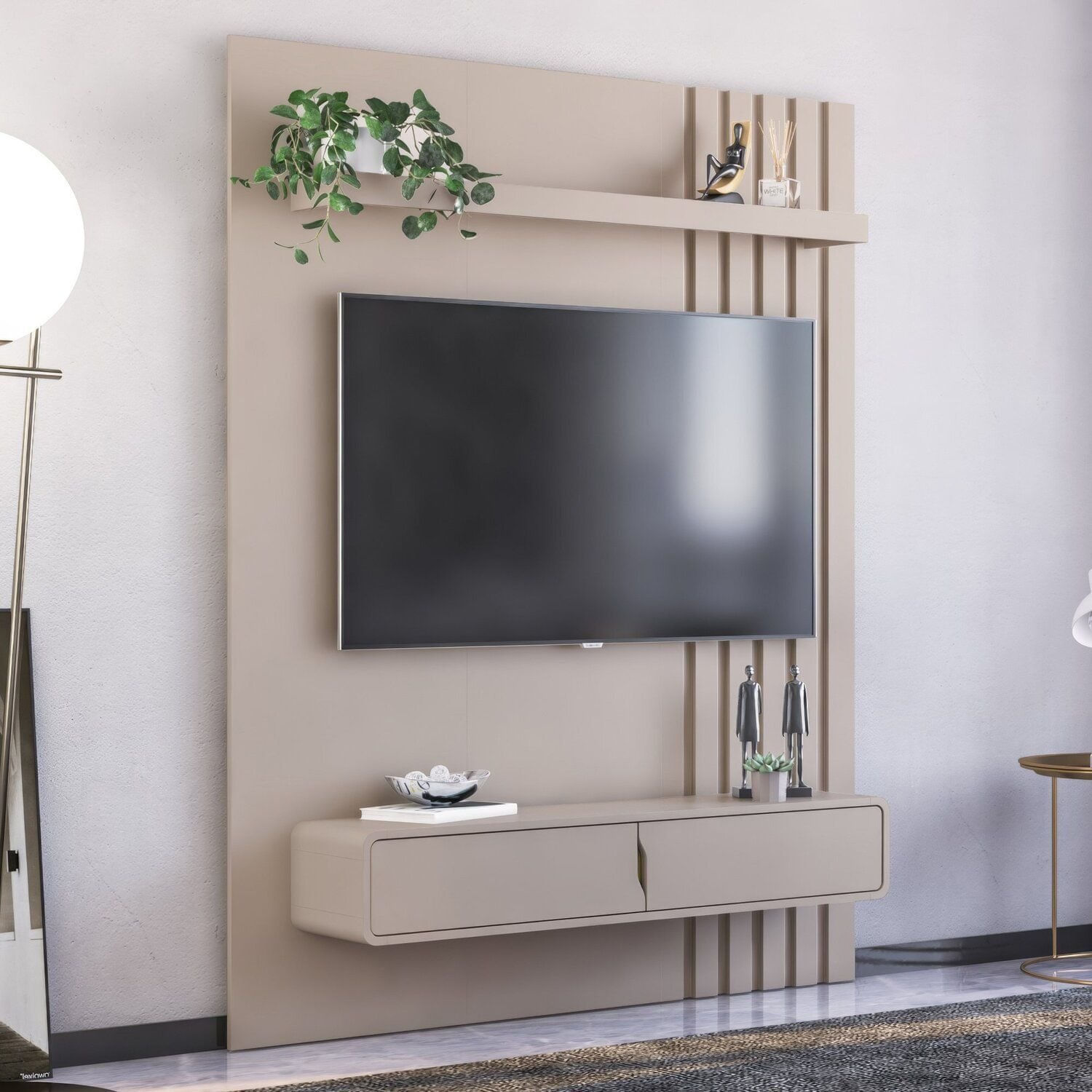 Painel Ripado Para Tv 50 Polegadas 2 Portas Otto Bege Dunas