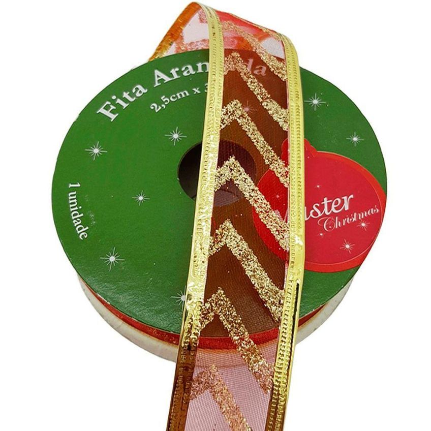 Rolos Fitas Aramada Enfeite Natal Gliter 2,5cm 3m Kit 12pçs - imagem 3