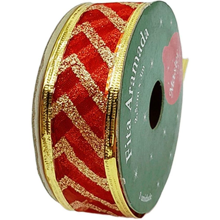 Rolos Fitas Aramada Enfeite Natal Gliter 2,5cm 3m Kit 12pçs - imagem 4