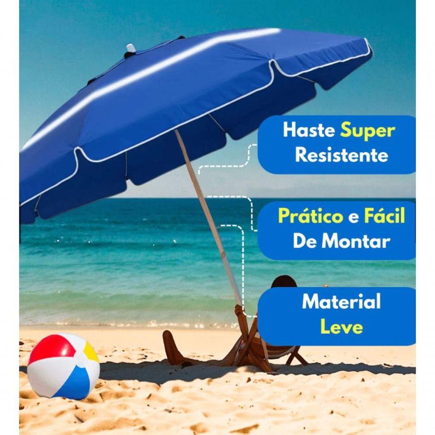 Guarda-Sol Gigante 2,40m Anti Uv Para Praia E Piscina Com Respiro E Alta Estabilidade - Azul - imagem 3