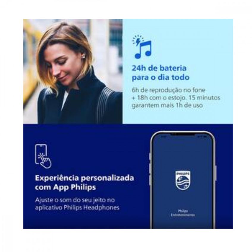 Fone Philips Tws Tat2500bk/00 Preto Phillips - imagem 4