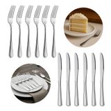 Jogo 6 Garfos E 6 Facas De Sobremesa Aço Inox Prata Linha Silver Em Casa Tem