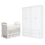 Berço Americano Danny Branco Acetinado Reller E Guarda Roupa Infantil 4 Portas Americano Branco Hp - Henn