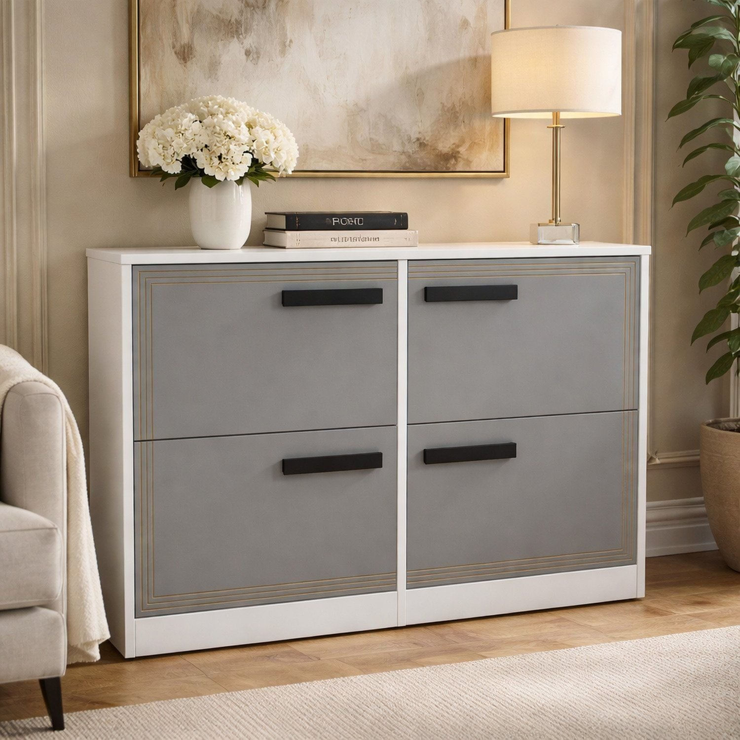 Sapateira Para Quarto 24 Pares Valência Cinza/branco