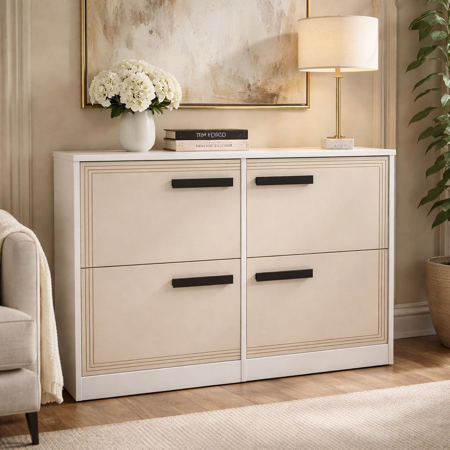 Sapateira Para Quarto 24 Pares Valência Creme/Branco