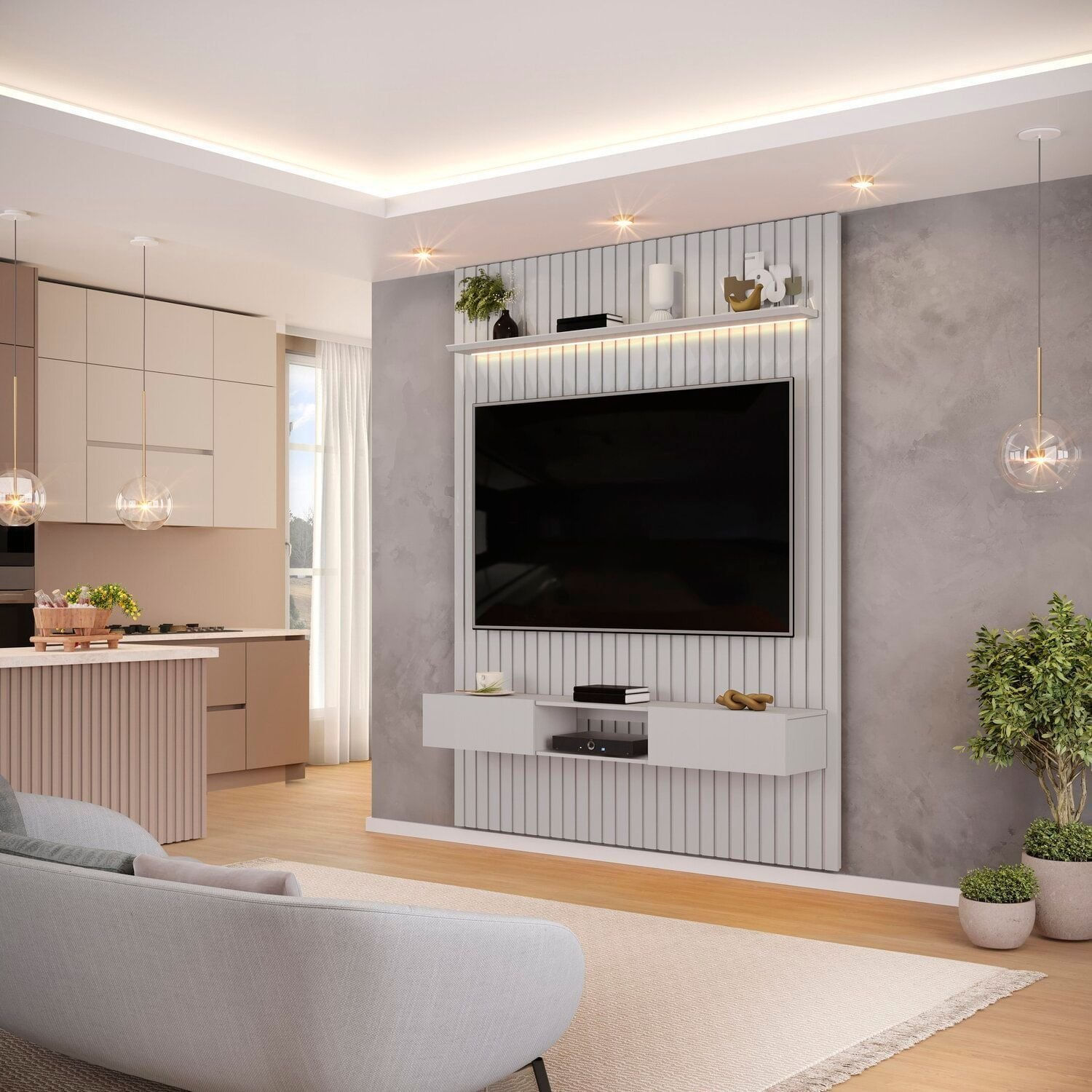 Painel Para Tv Até 60 Polegadas Ripado Com Led 183cm Trento Bali