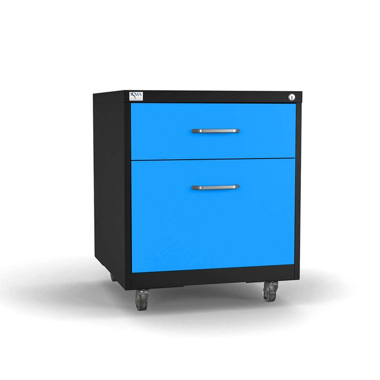 Gaveteiro De Aço 2 Gavetas Com Rodízios Com Chave Azul/Cinza