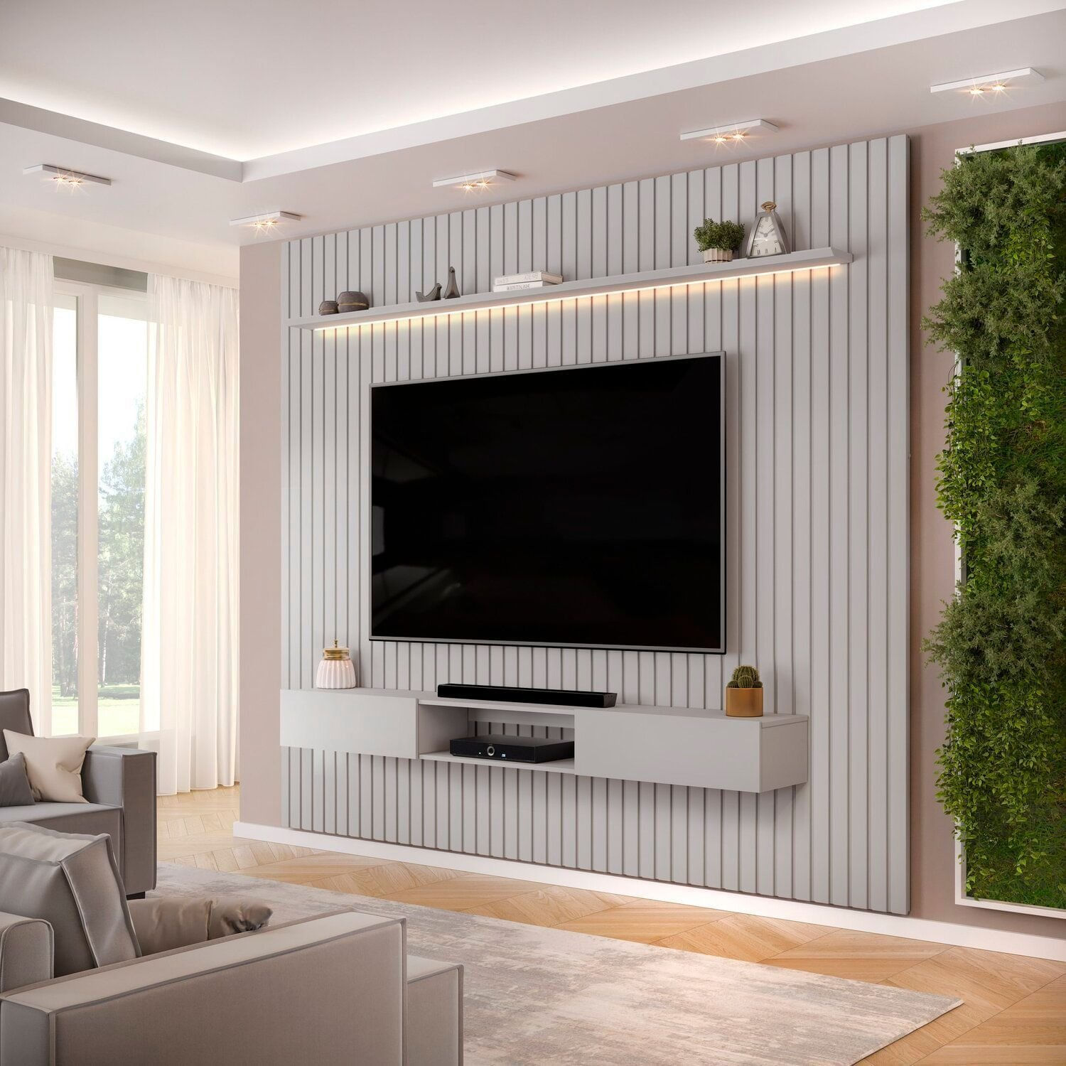 Painel Para Tv Até 75 Polegadas Ripado Com Led 275cm Trento Bali