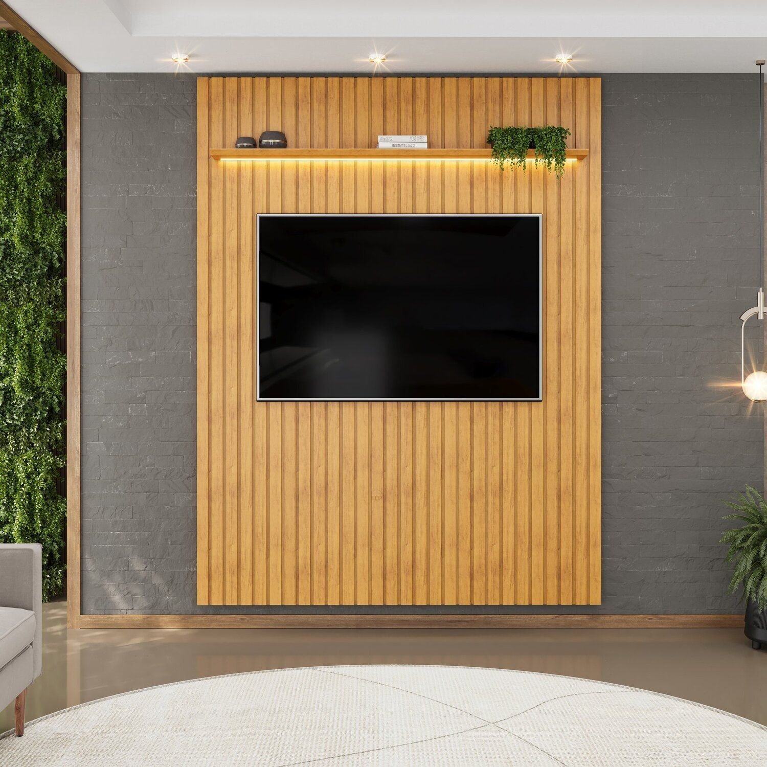 Painel Para Tv Até 65 Polegadas Ripado Com Led 183cm Trento Cedro