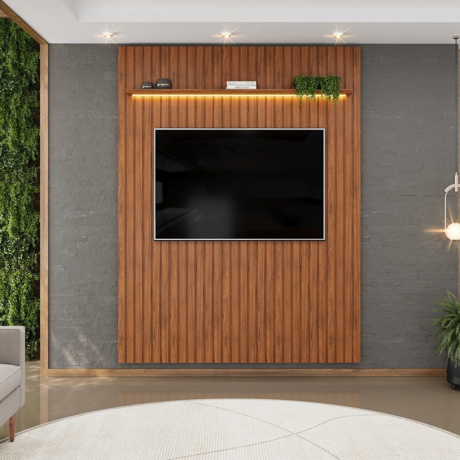 Painel Para Tv Até 65 Polegadas Ripado Com Led 183cm Trento Freijó