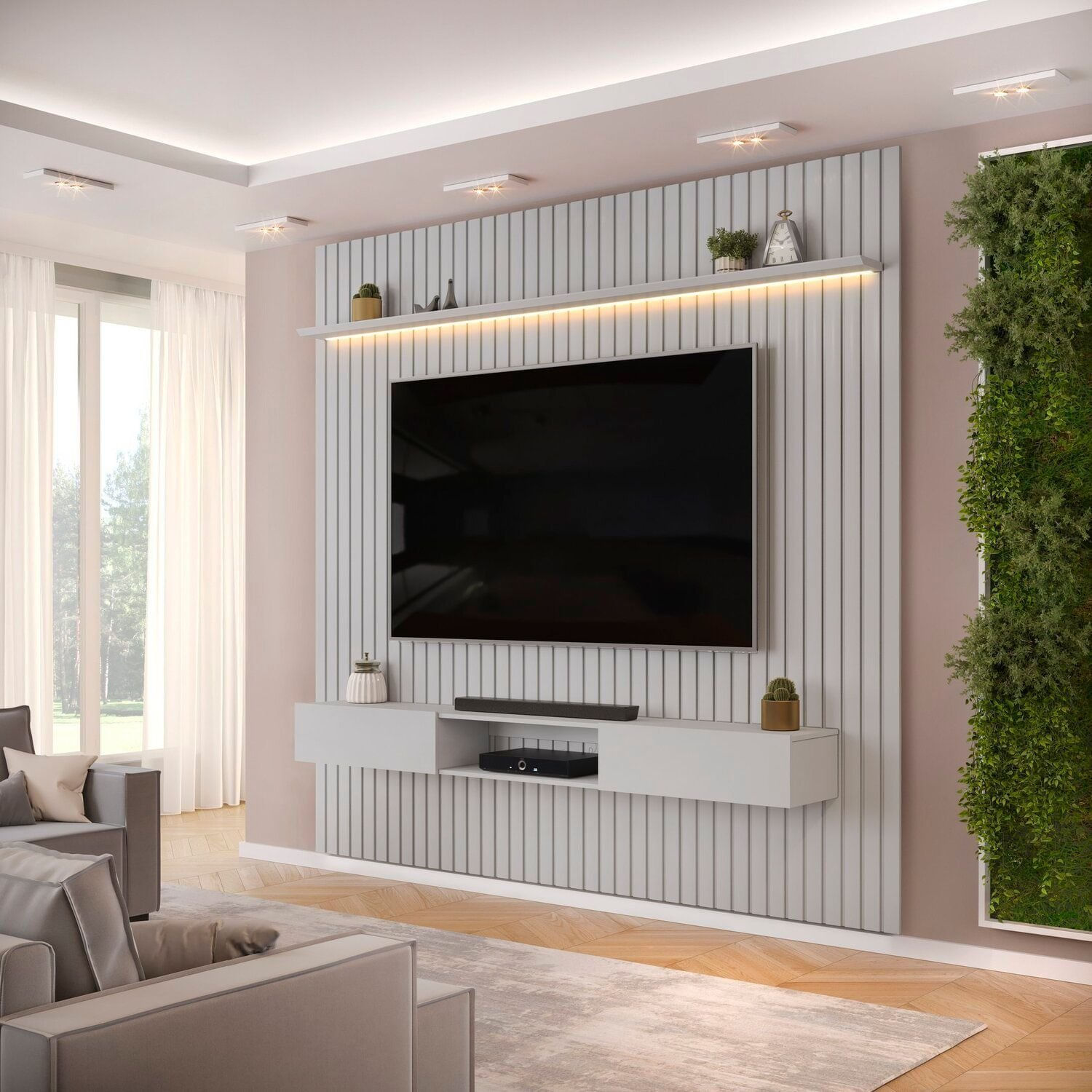 Painel Para Tv Até 75 Polegadas Ripado Com Led 250cm Trento Bali