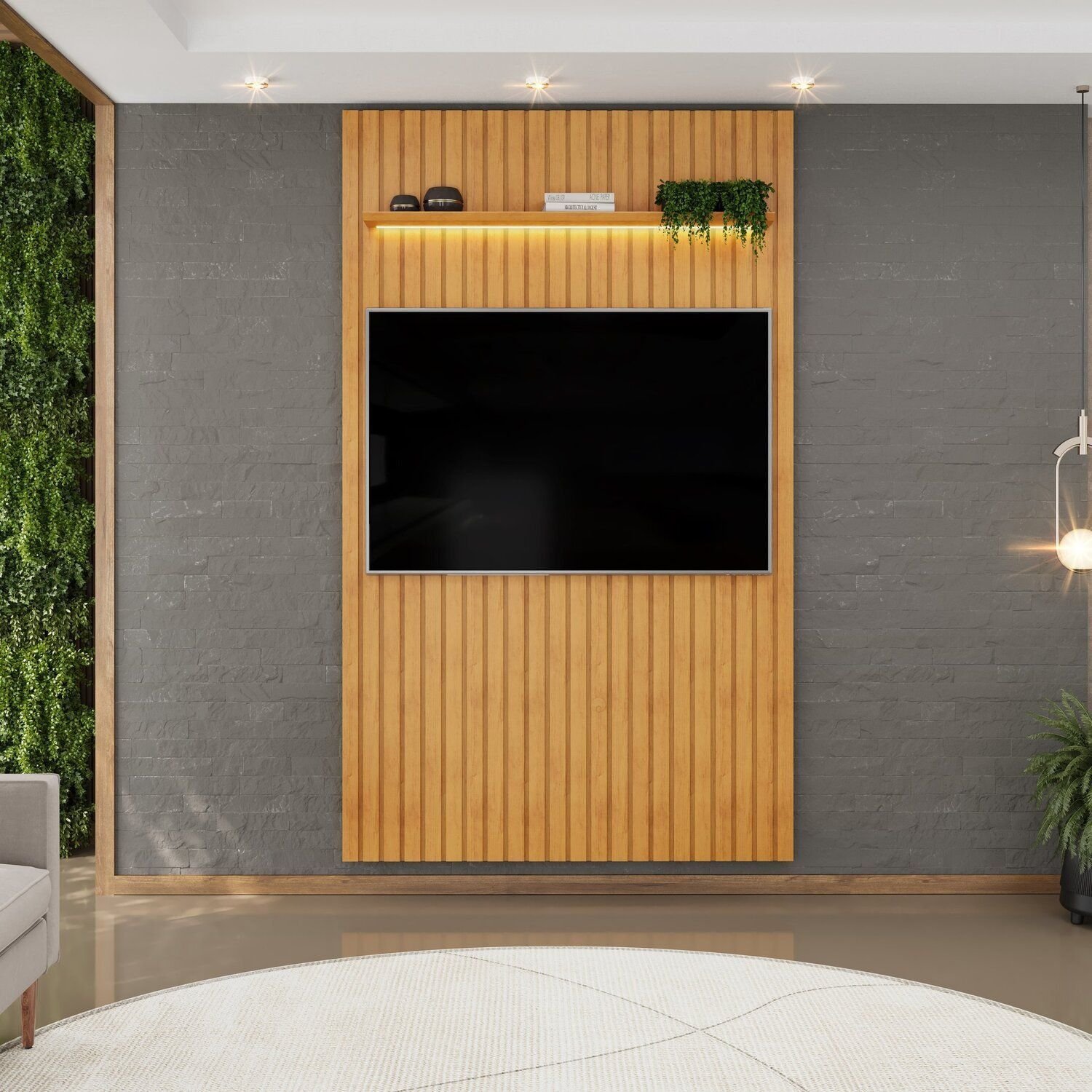 Painel Para Tv Até 60 Polegadas Ripado Com Led 143cm Trento Cedro