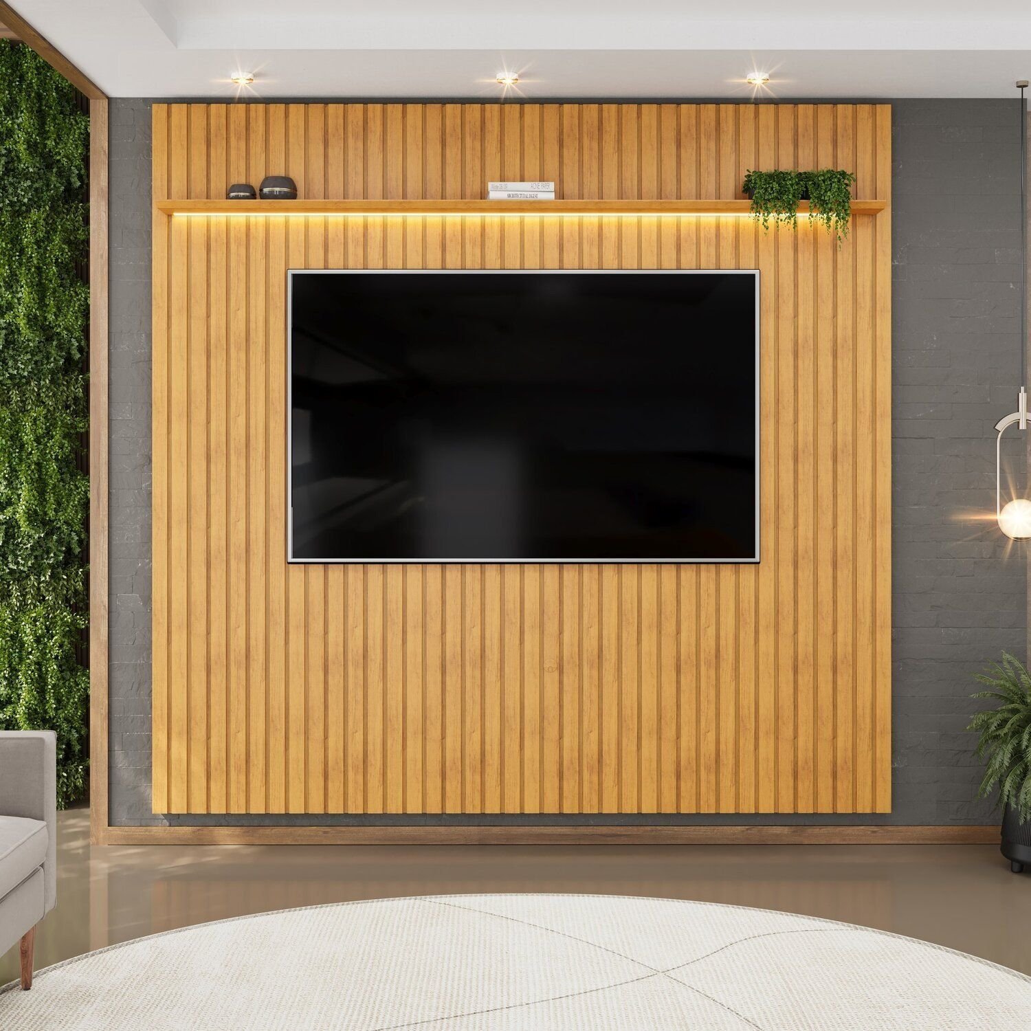 Painel Para Tv Até 75 Polegadas Ripado Com Led 250cm Trento Cedro