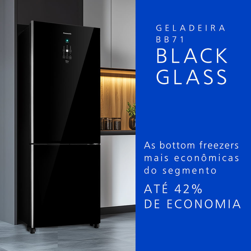Geladeira Panasonic Bb71 511l Black Glass Bottom Freezer Frost