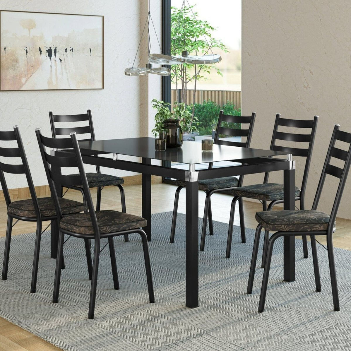 Conjunto Mesa 140cm Com 6 Cadeiras New Malva Preto