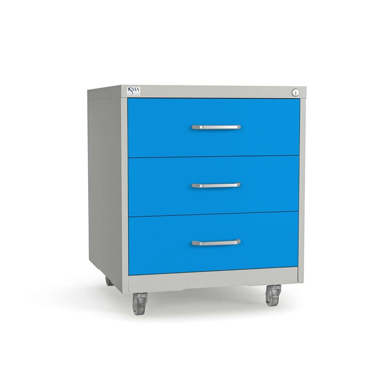 Gaveteiro De Aço 3 Gavetas Com Rodízios E Chave Azul/cinza