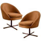 Kit 2 Poltronas Decorativas Giratórias Base Xis Madeira Rafa C-262 Veludo Telha - Domi