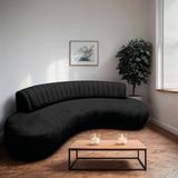 Divã Recamier Curvo Sala Estar Luxo 180cm Linho Celeste Preto