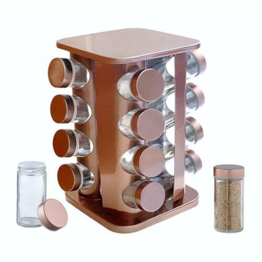 Torre De Temperos Inox 16 Potes Com Suporte Giratório E Frascos De Vidro - imagem 4