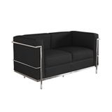 Sofa Le Corbusier De 2 Lugares Cromado Em Couro Natural Preto