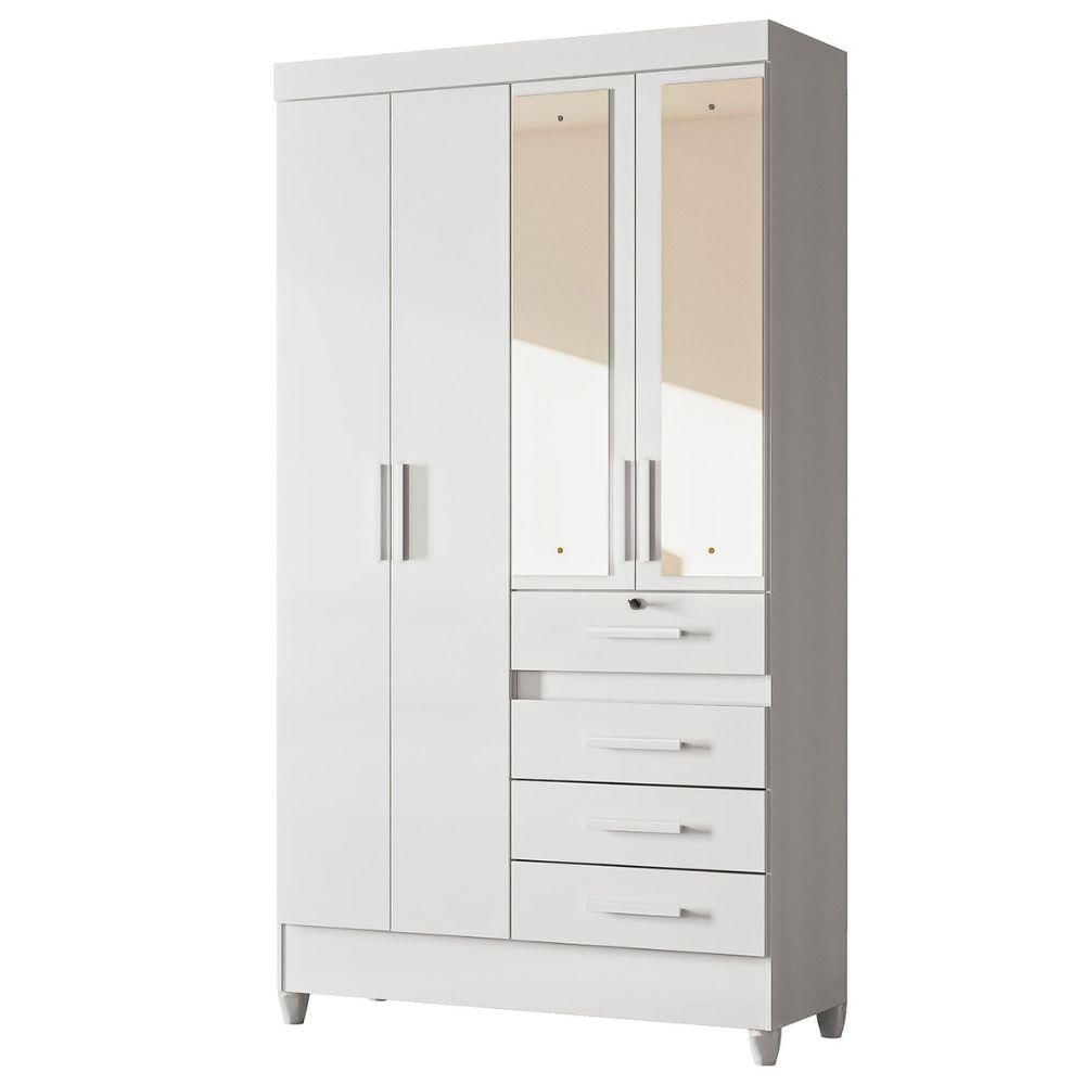 Guarda Roupa Solteiro Sobral 4p Espelho 110 Cm Branco Flex Moval