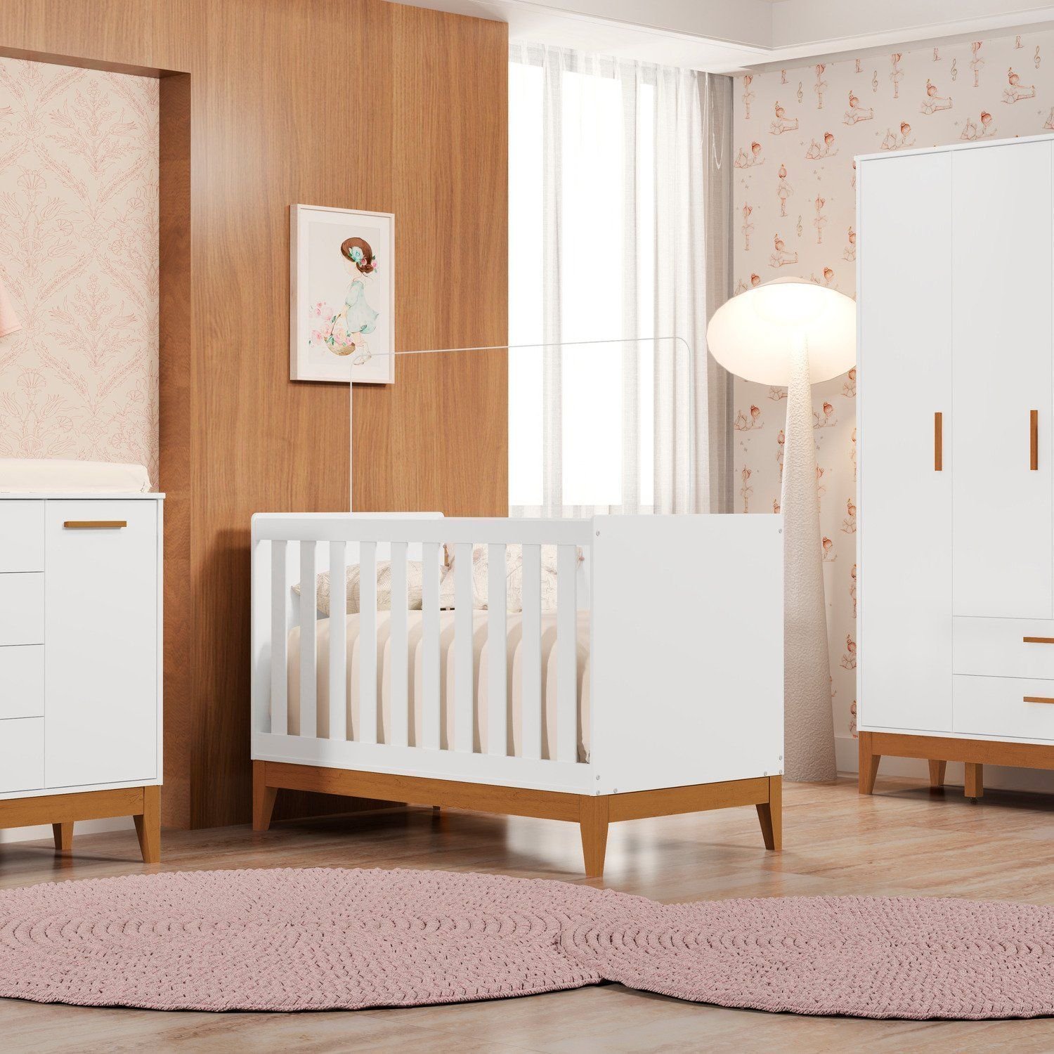 Berço 2 Em 1 100% Mdf 90cm X 133cm Flip Branco Fosco