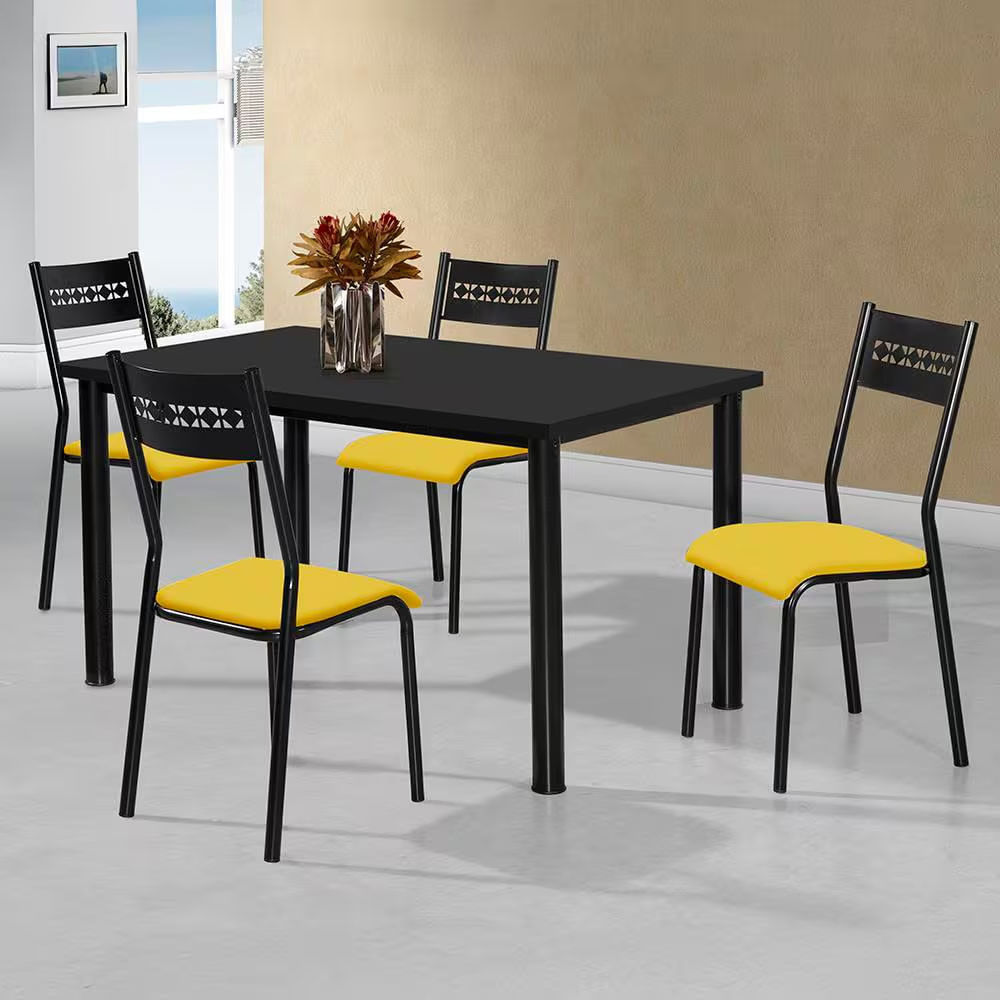 Mesa De Jantar Retangular Júlia Plus Com 6 Cadeiras Aço Nobre