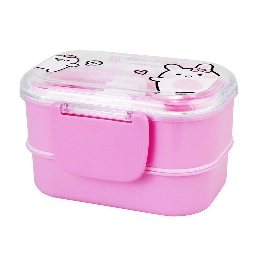 Pote Para Lanche De 2 Andares Amiguinhos 400 Ml - Jacki Design Coelho Rosa - imagem 4