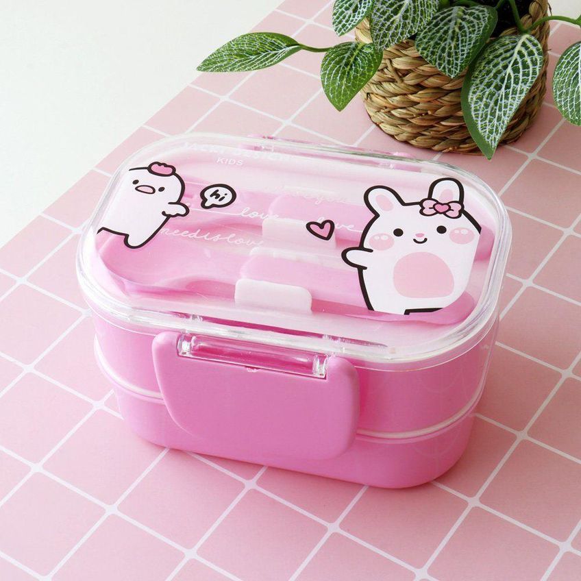 Pote Para Lanche De 2 Andares Amiguinhos 400 Ml - Jacki Design Coelho Rosa - imagem 5