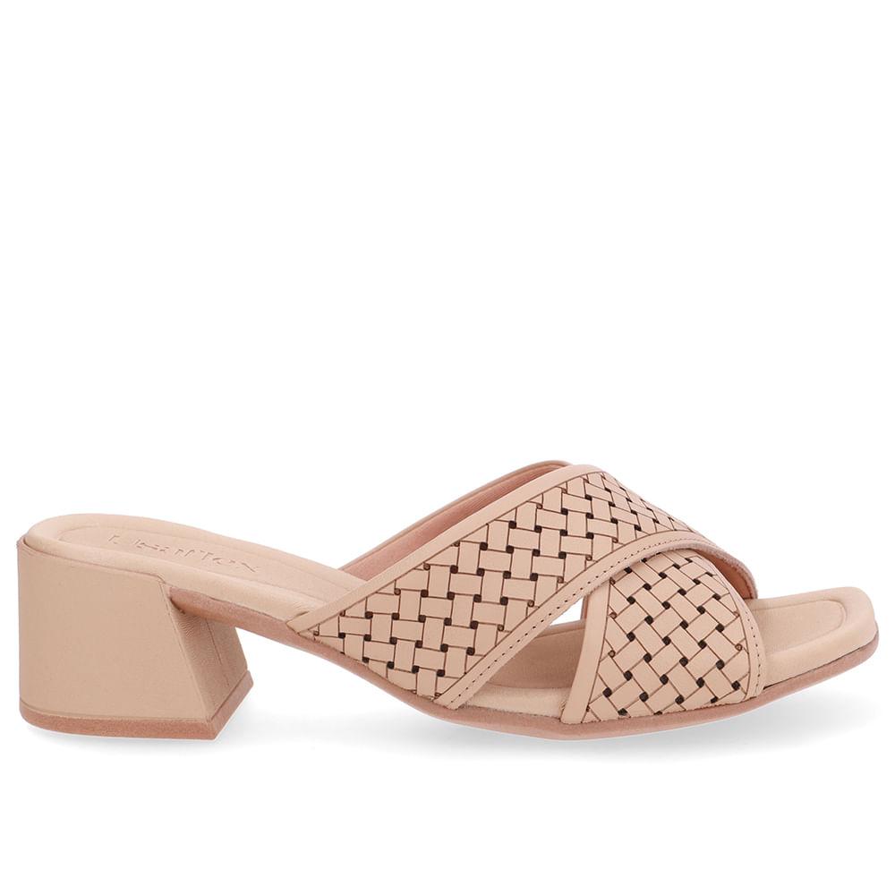 Tamanco Usaflex Salto Bloco Em Couro Ref Ud25001 Bege 40