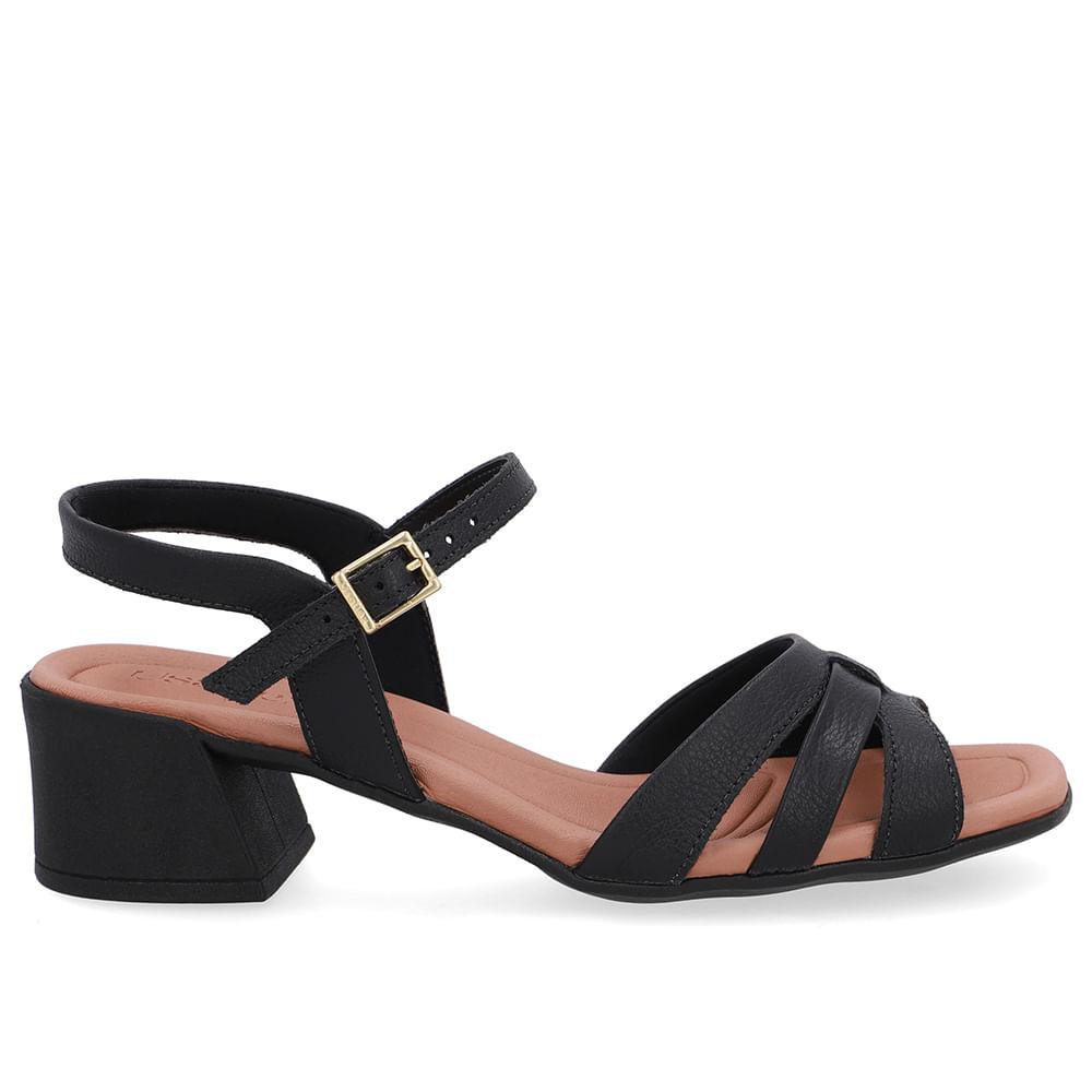 Sandalia Usaflex Salto Bloco Em Couro Ref Ud25003 Preto 38