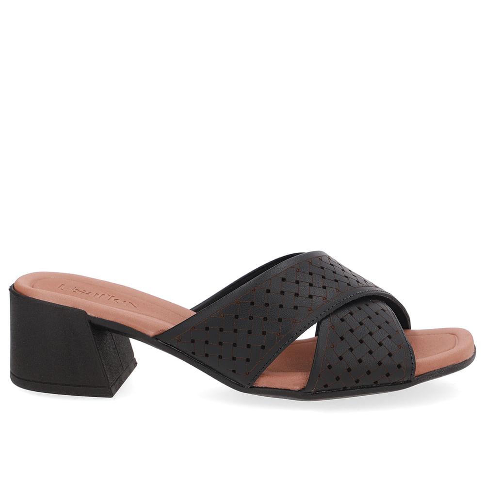 Tamanco Usaflex Salto Bloco Em Couro Ref Ud25001 Preto 40