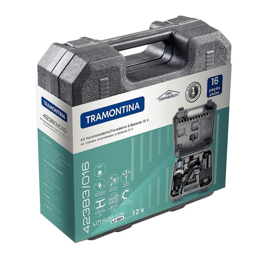 Parafusadeira Furadeira Tramontina Com Maleta E Bateria 12v 16 Peças - imagem 3