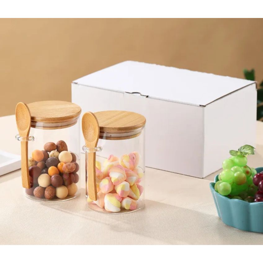 Pote De Vidro 250 Ml Com Tampa Hermética De Bambu E Colher Para Temperos E Cereais - imagem 5